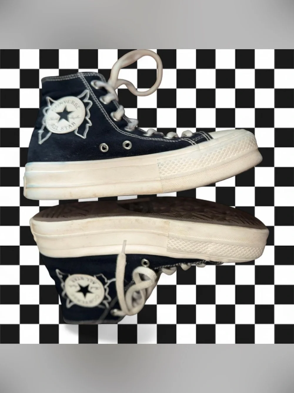 Converse Black High Top Sneakers with Multicolor Floral  Embroidered Details